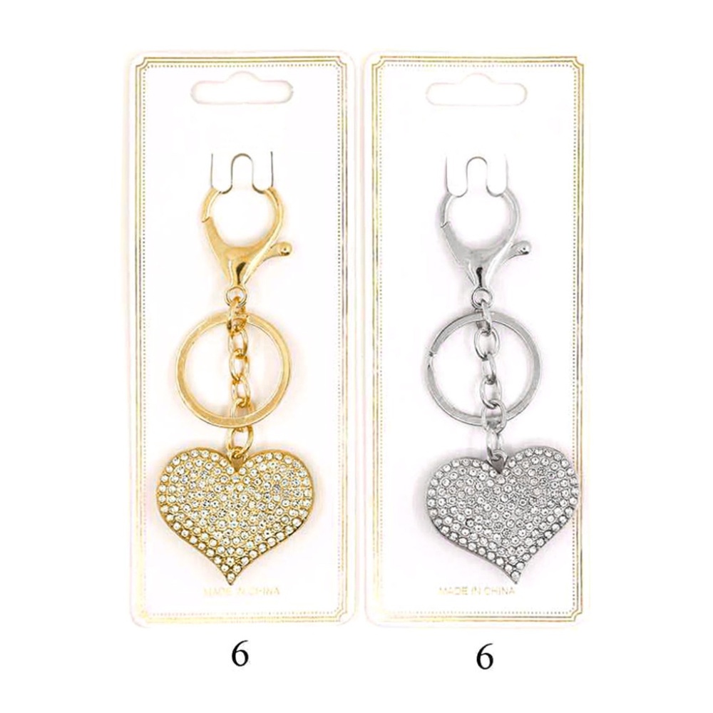 12PCS - Rhinestone Paved Heart Keychains - Picture 2 of 2